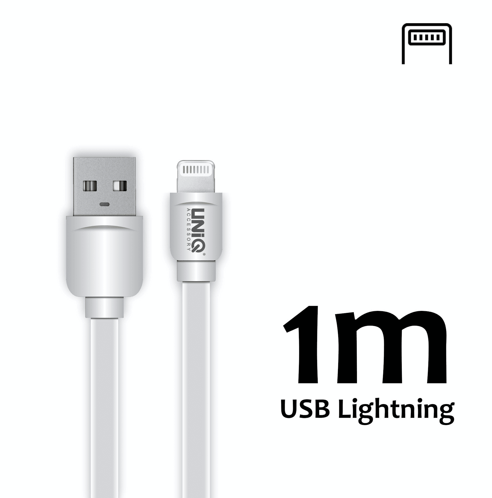 Câble Lightning - 1 Mètre Blanc - Chargement rapide/transfert de données 2.1A - Accessoire Uniq