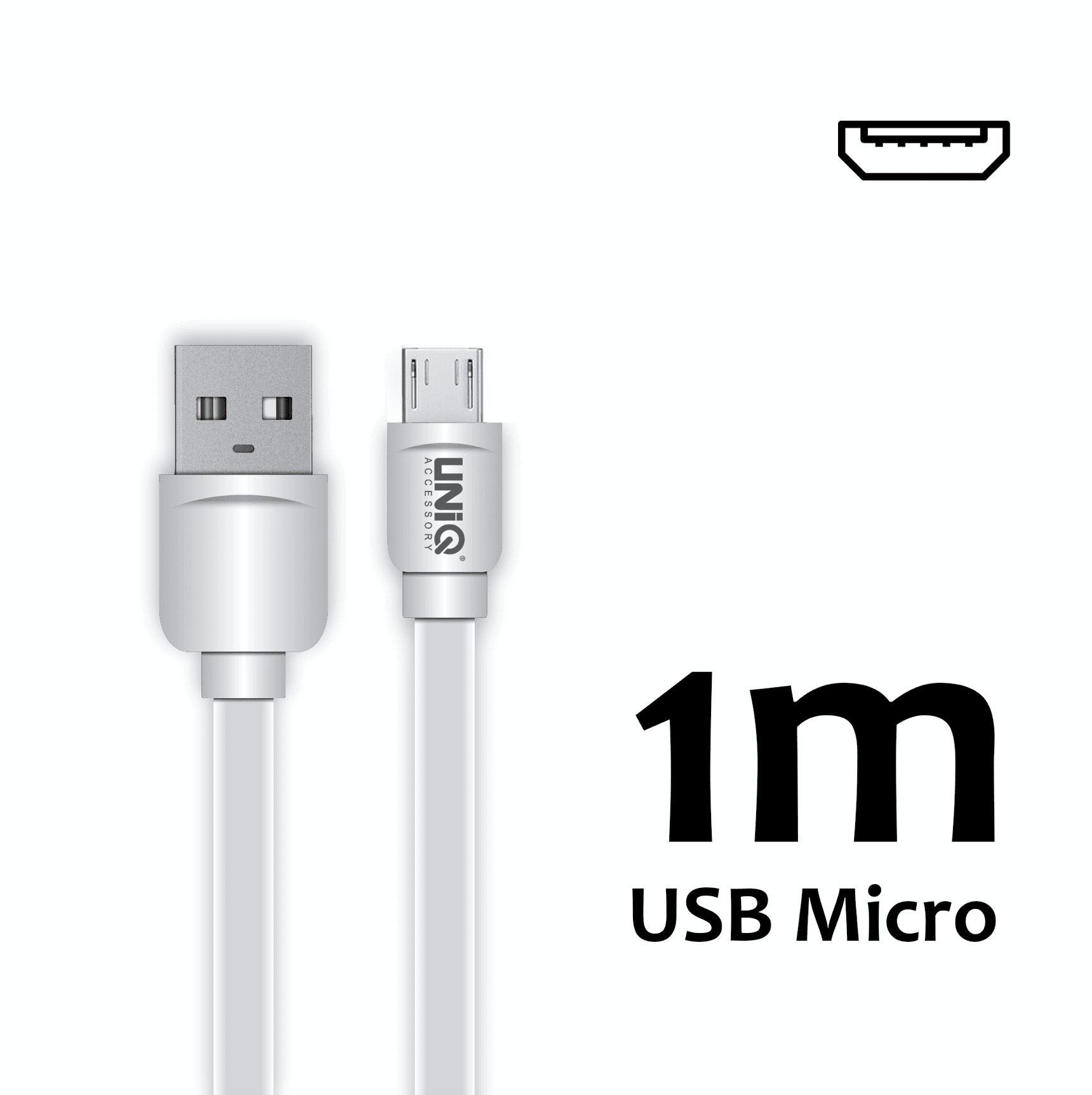 Micro USB Cable - 1 Meter White - Fast Charging/Data Transfer 2.1A - Uniq Accessory